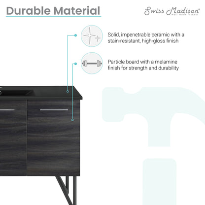 Swiss Madison, Annecy 48 in. Black Walnut Bathroom Vanity With Black Ceramic Sink Top