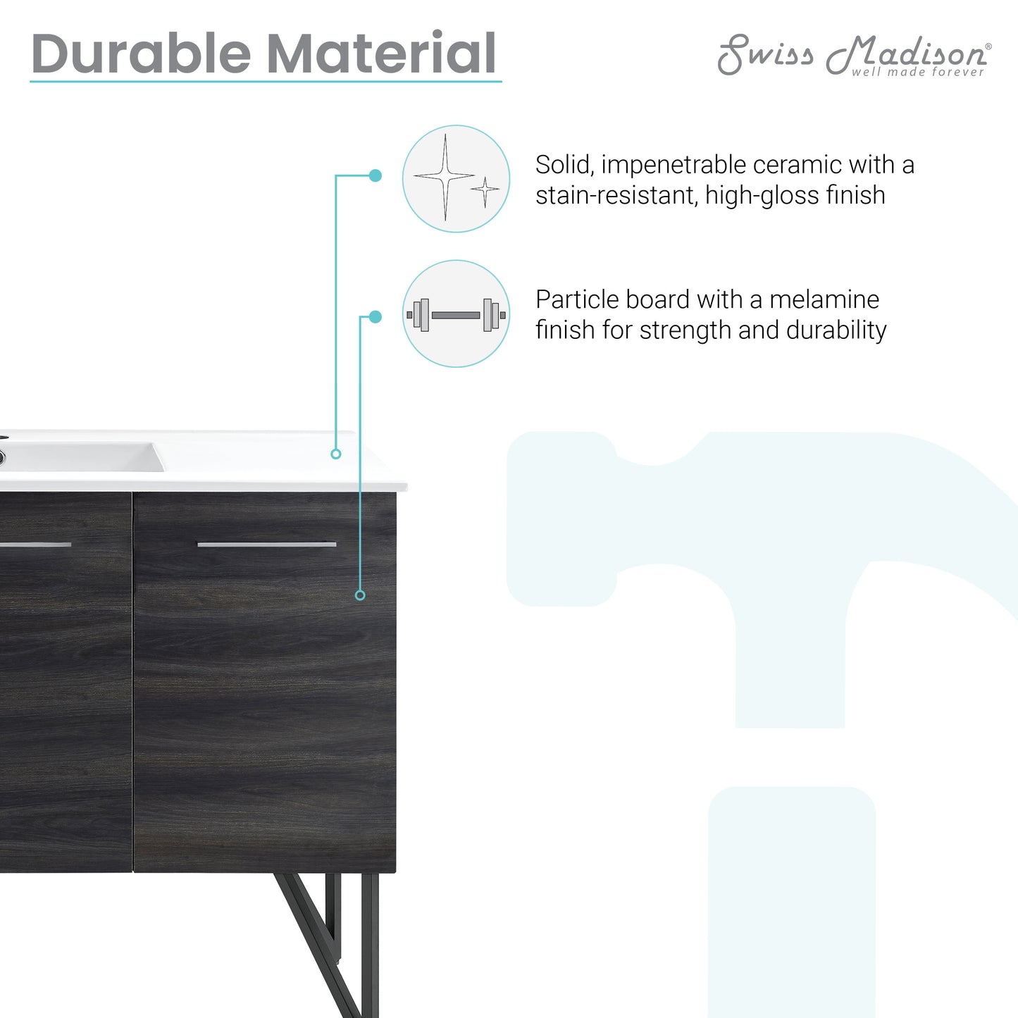 Swiss Madison, Annecy 48" Freestanding Bathroom Vanity in Black Walnut with Sink Top