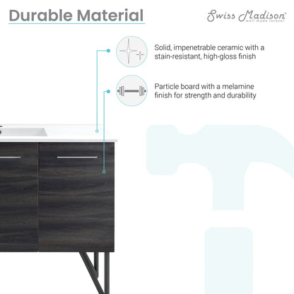 Swiss Madison, Annecy 48" Freestanding Bathroom Vanity in Black Walnut with Sink Top