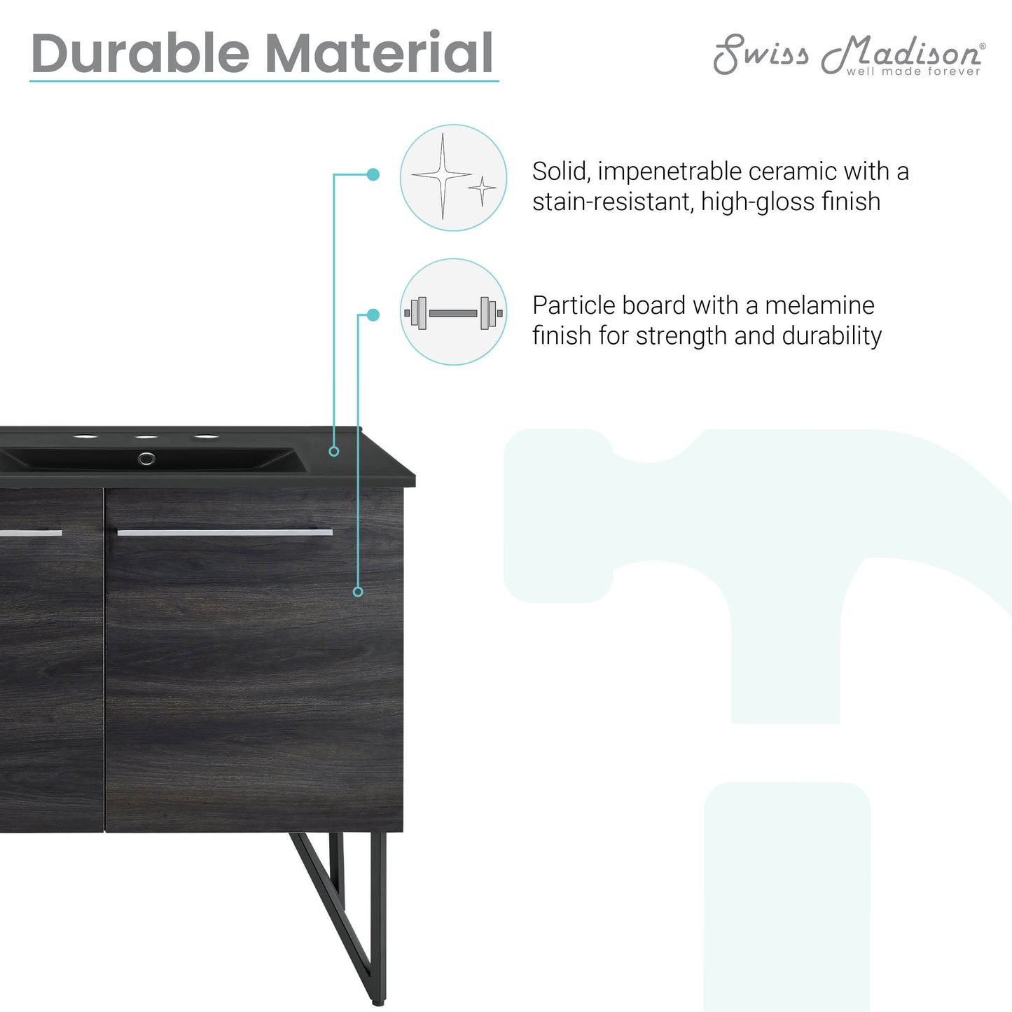 Swiss Madison, Annecy 60 in. Black Walnut, Double Basin Bathroom Vanity With Black, 3-Hole Artificial Stone Sink Top