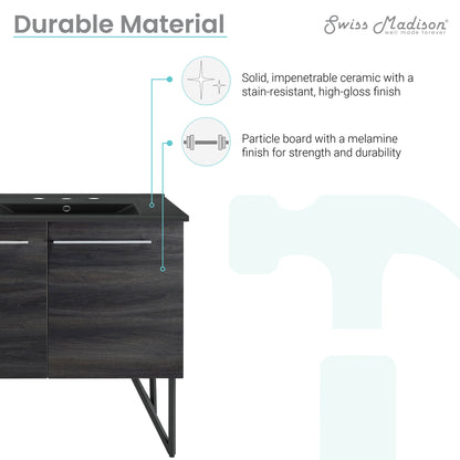Swiss Madison, Annecy 60 in. Black Walnut, Double Basin Bathroom Vanity With Black, 3-Hole Artificial Stone Sink Top