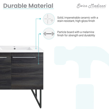 Swiss Madison, Annecy 60" Freestanding Bathroom Vanity in Black Walnut with Sink Top