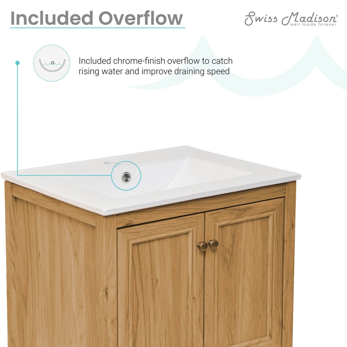 Swiss Madison, Chateau 24" Freestanding Bathroom Vanity in Golden Oak with Sink Top