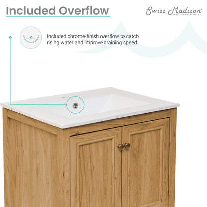Swiss Madison, Chateau 24" Freestanding Bathroom Vanity in Golden Oak with Sink Top