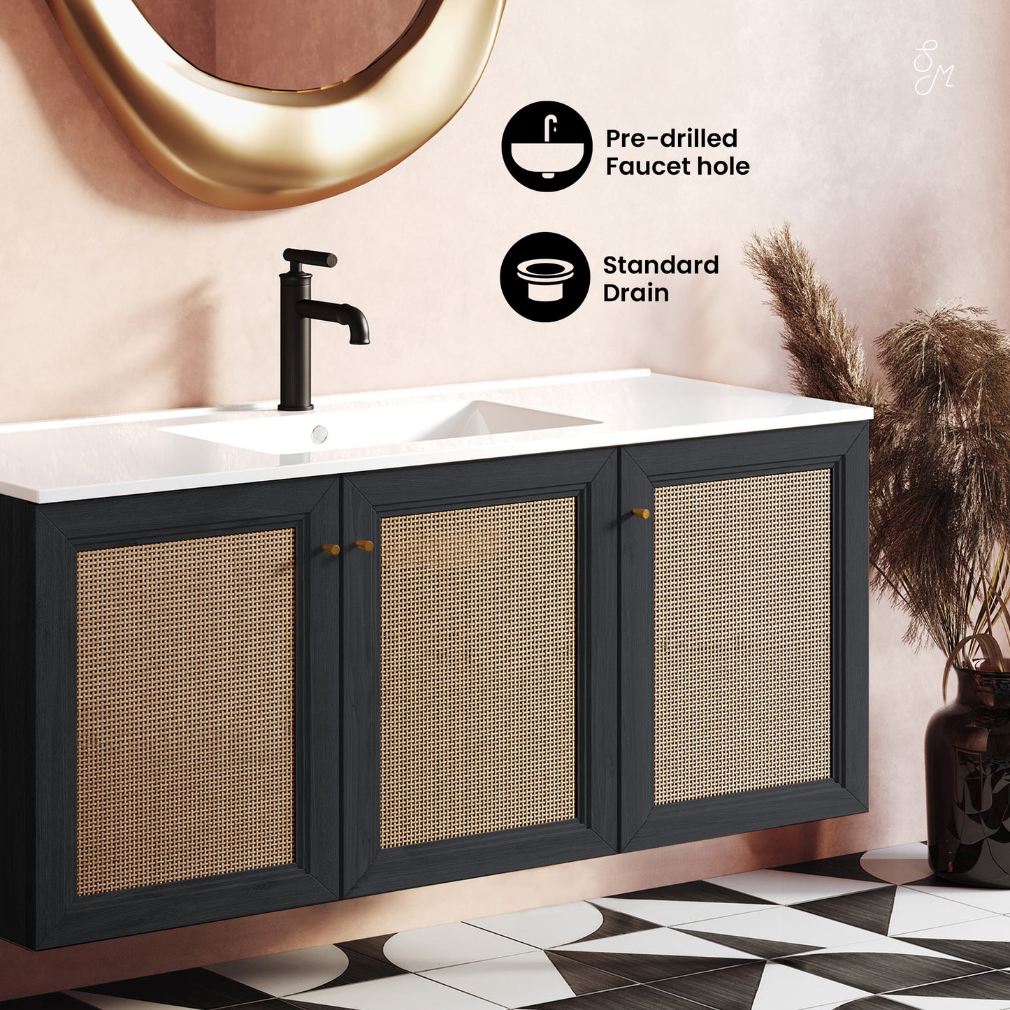 Swiss Madison, Classe 48" Wall-Mounted Bathroom Vanity in Black Oak