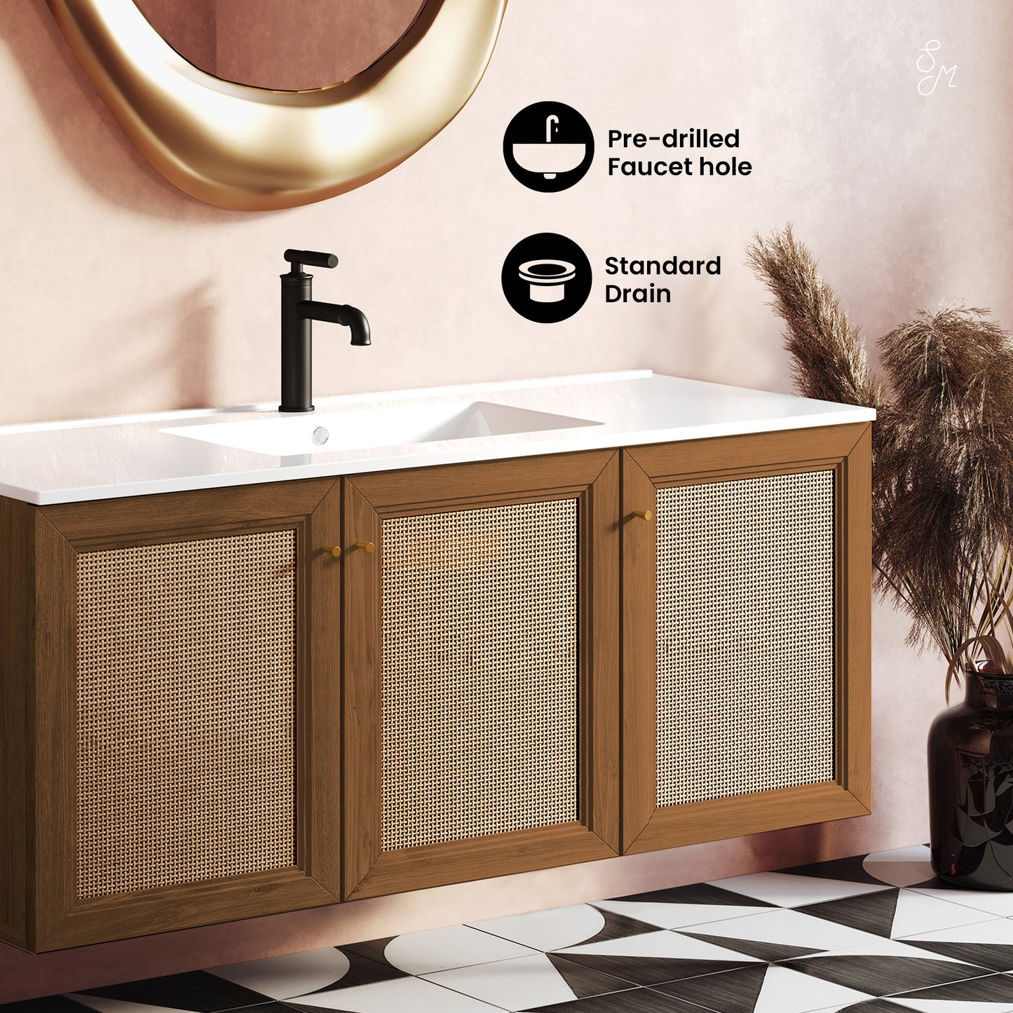 Swiss Madison, Classe 48" Wall-Mounted Bathroom Vanity in Brown Oak