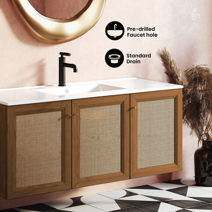 Swiss Madison, Classe 48" Wall-Mounted Bathroom Vanity in Brown Oak