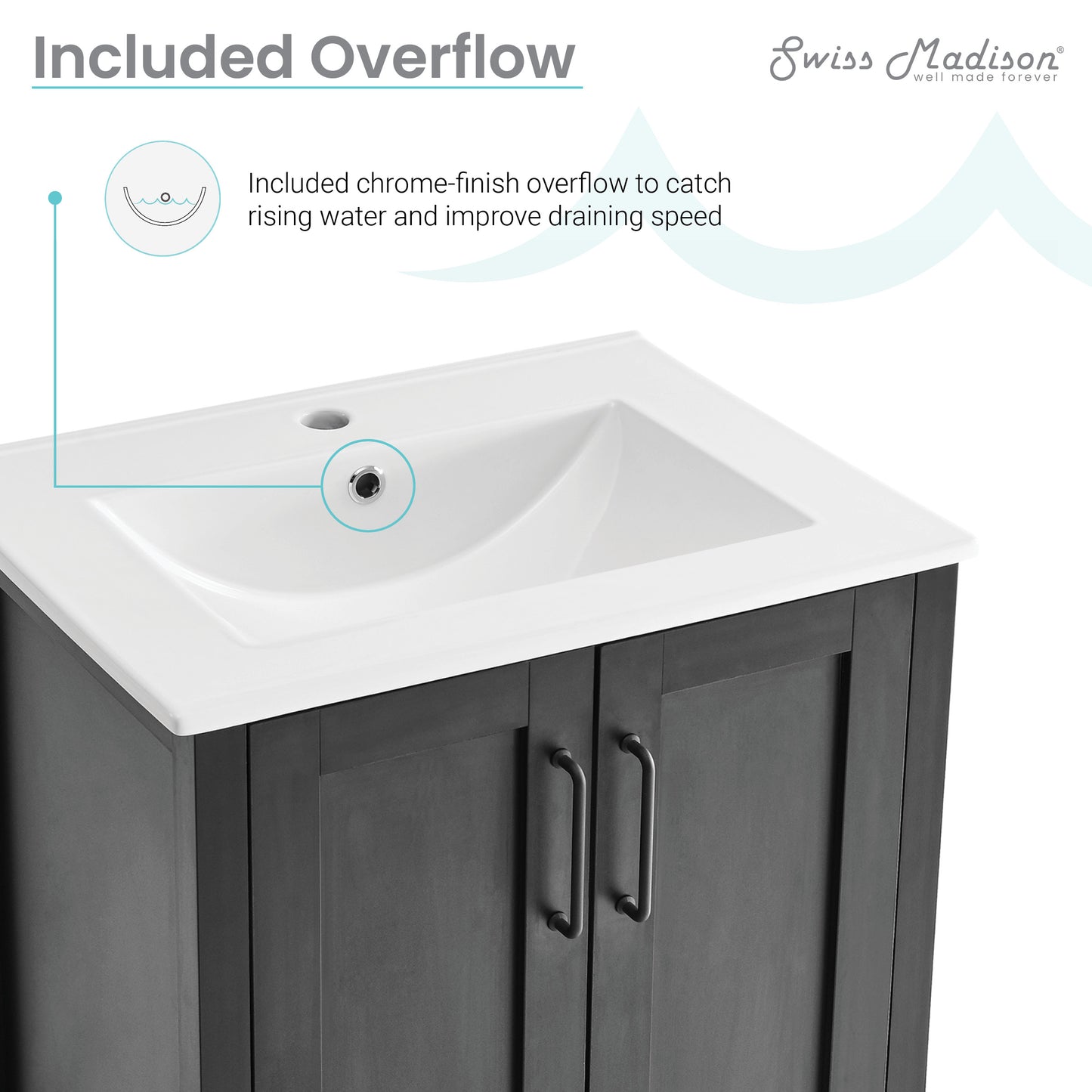 Swiss Madison, Avallon 24" Freestanding Bathroom Vanity in Black with Sink Top