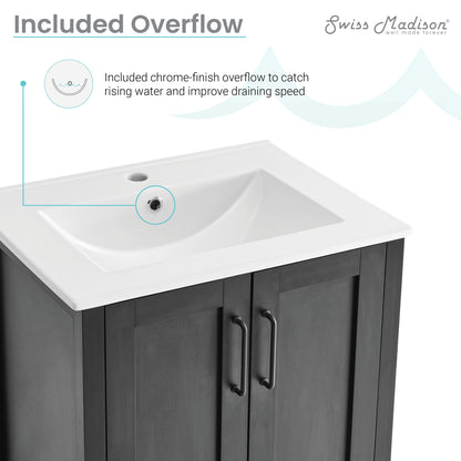 Swiss Madison, Avallon 24" Freestanding Bathroom Vanity in Black with Sink Top