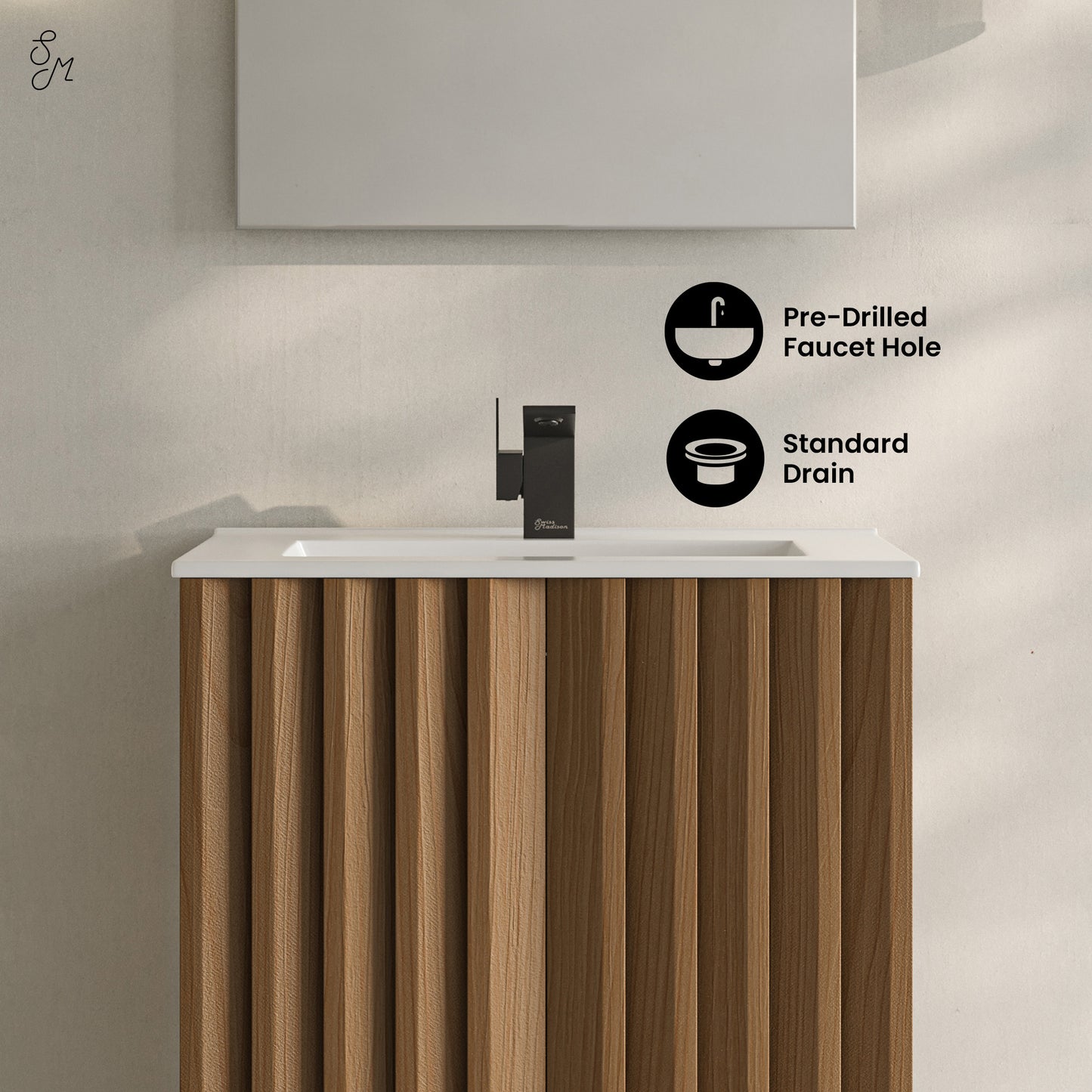 Swiss Madison, Troyes 24" Freestanding Bathroom Vanity in Brown Oak with Sink Top
