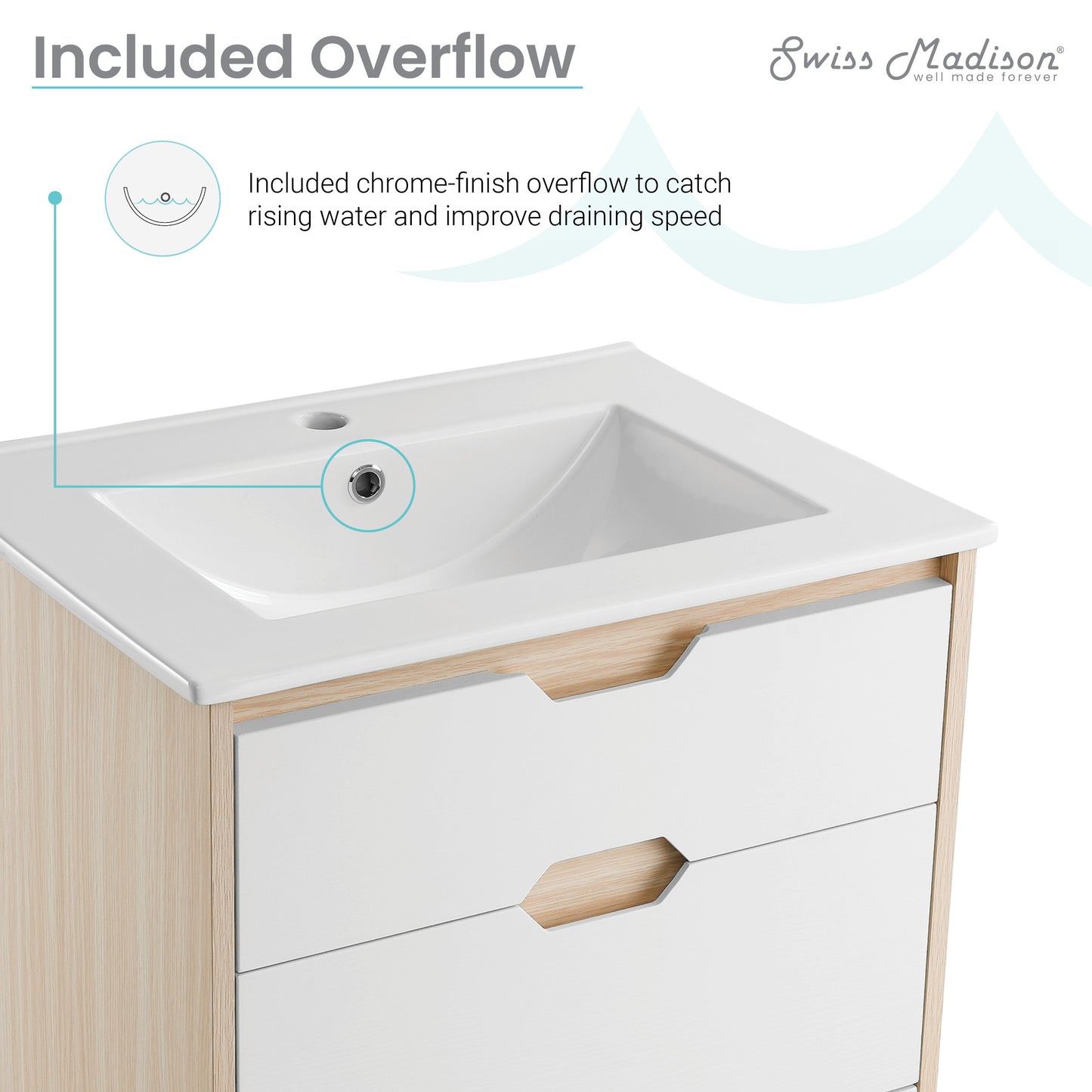 Swiss Madison, Brusque 24" Freestanding Bathroom Vanity in Natural Oak with Sink Top