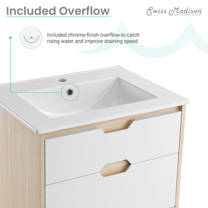 Swiss Madison, Brusque 24" Freestanding Bathroom Vanity in Natural Oak with Sink Top