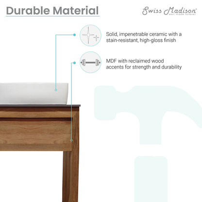 Swiss Madison, Rennes 24" Reclaimed Wood Vanity in Walnut with Slate Countertop and Single Hole Vessel Sink