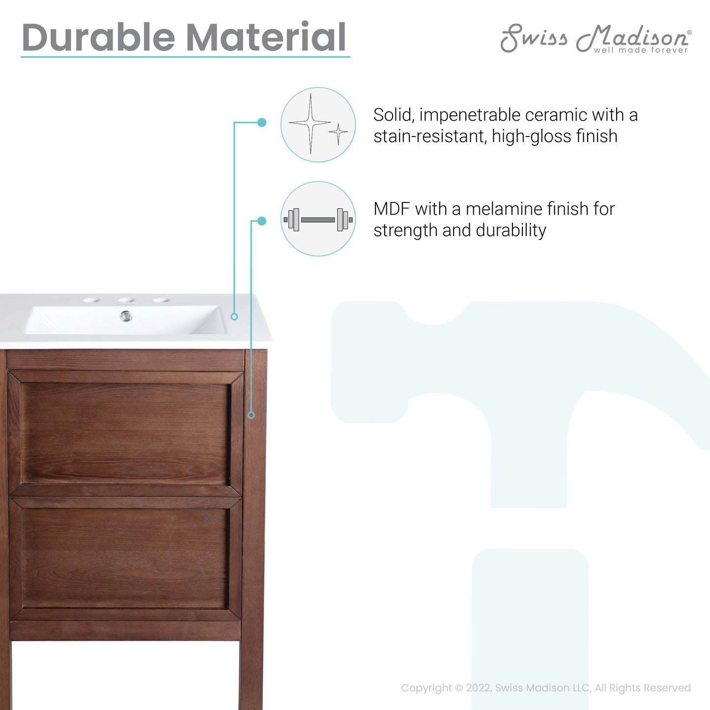 Swiss Madison, Nadar 24 in. Brown Walnut Bathroom Vanity With White, 3-Hole Ceramic Sink Top