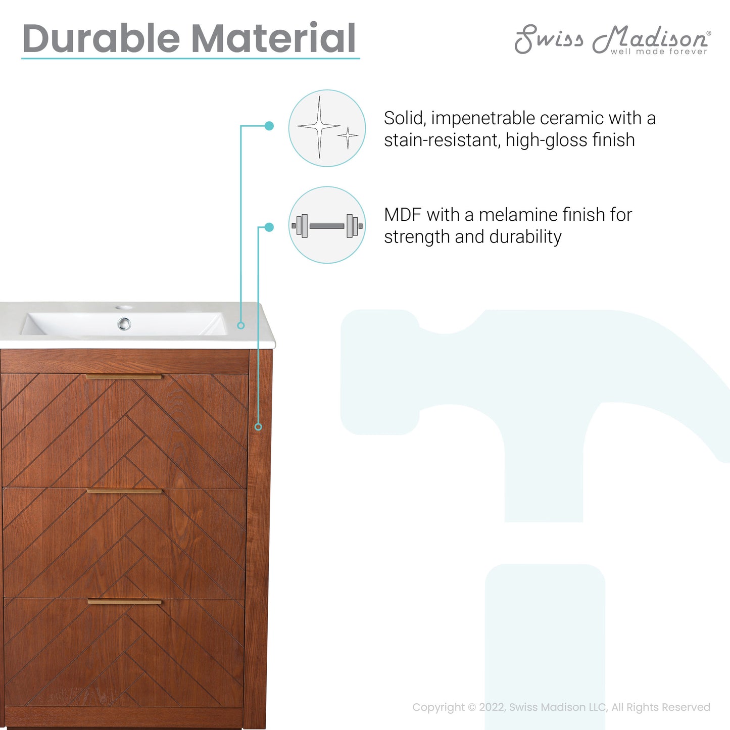 Swiss Madison, Daxton 24" Freestanding Bathroom Vanity in Brown Oak with Sink Top
