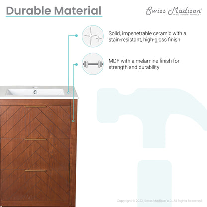 Swiss Madison, Daxton 24" Freestanding Bathroom Vanity in Brown Oak with Sink Top