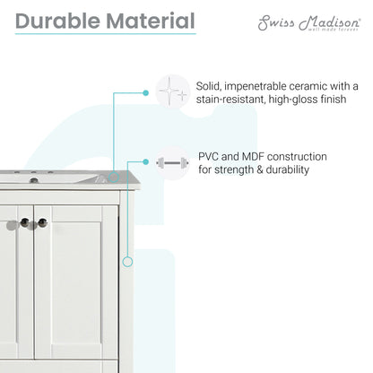 Swiss Madison, Cannes 24 in. White Bathroom Vanity With White, 3-Hole Ceramic Sink Top