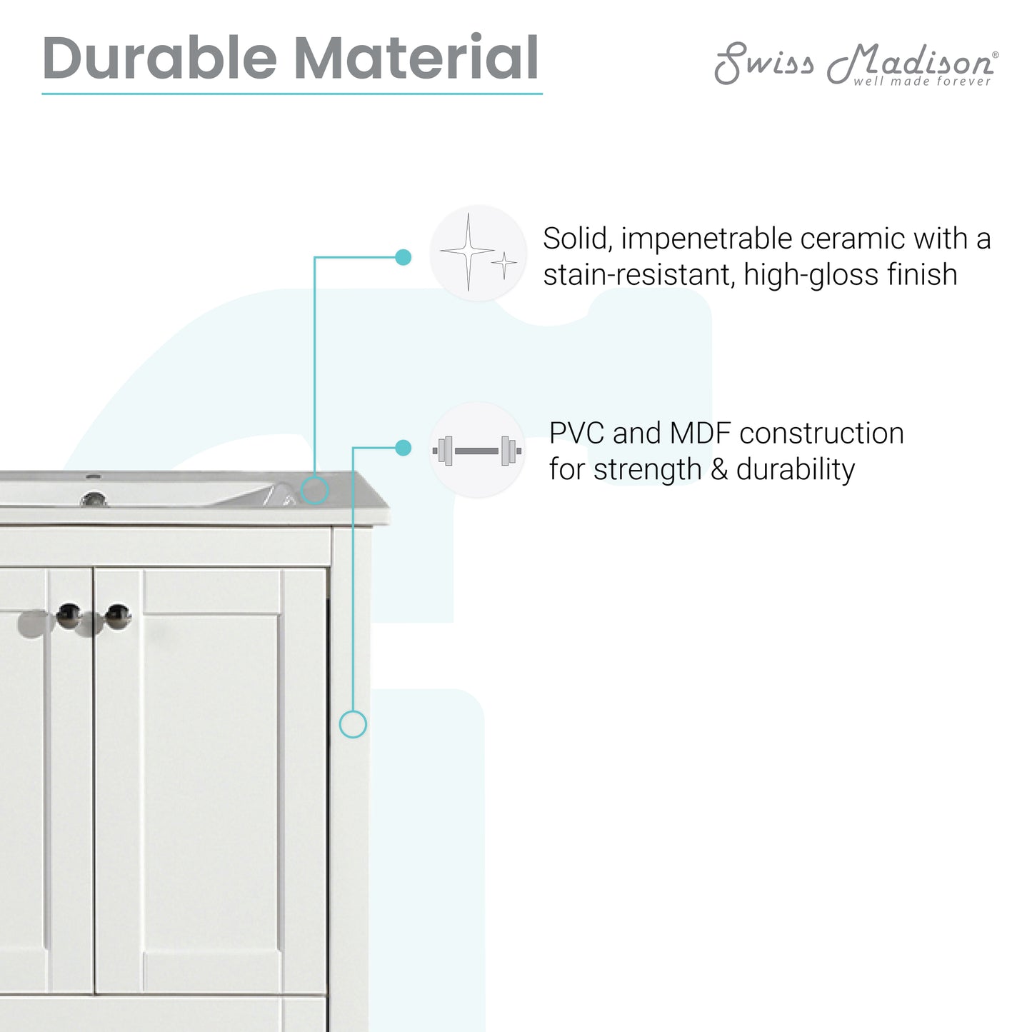 Swiss Madison, Cannes 24" Freestanding Bathroom Vanity in White with Sink Top