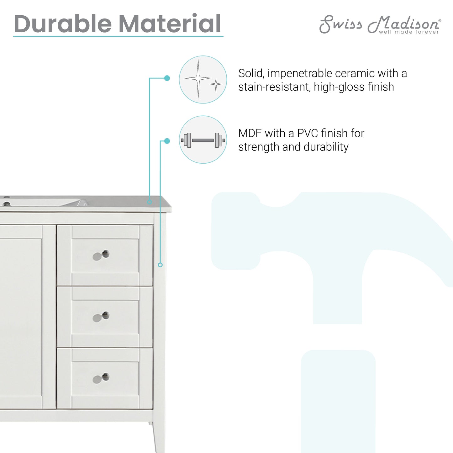 Swiss Madison, Cannes 48 Single, Two Doors, Three Drawers, Bathroom Vanity