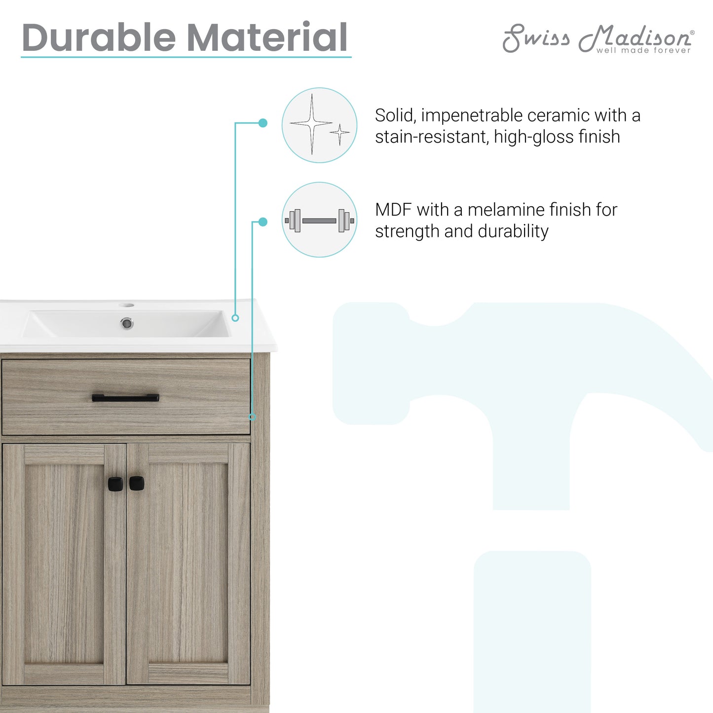 Swiss Madison, Burdon 24" Freestanding Bathroom Vanity in Weathered Oak with Sink Top
