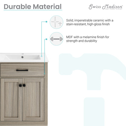 Swiss Madison, Burdon 24" Freestanding Bathroom Vanity in Weathered Oak with Sink Top