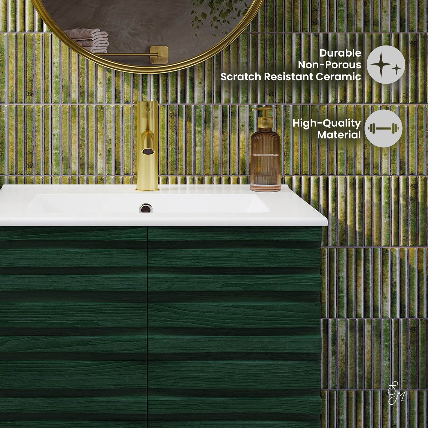 Swiss Madison, Cascade 24" Freestanding Bathroom Vanity in Green Oak with Sink Top