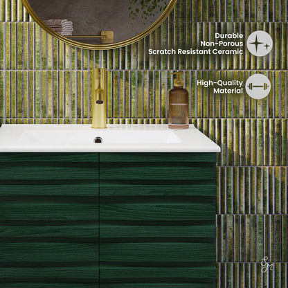 Swiss Madison, Cascade 24" Freestanding Bathroom Vanity in Green Oak with Sink Top