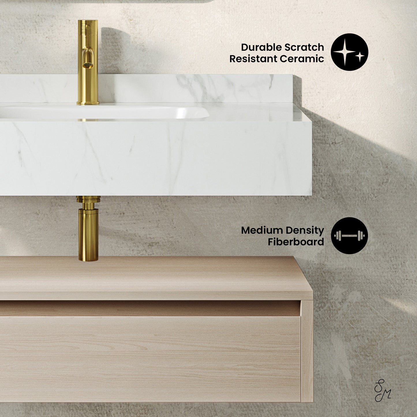 Swiss Madison Avancer 36-inch wall-mount bathroom vanity in White Oak — view 3