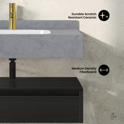 Swiss Madison, Avancer 36" Wall-Mounted Bathroom Vanity in Black Oak with Charcoal Grey Sink Top