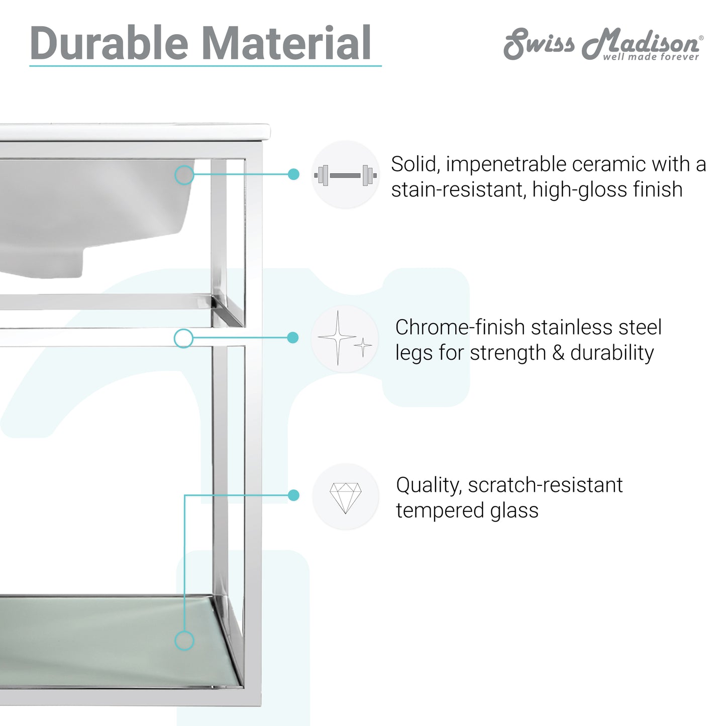 Swiss Madison, Pierre 24 Single, Open Shelf, Chrome Metal Frame Bathroom Vanity