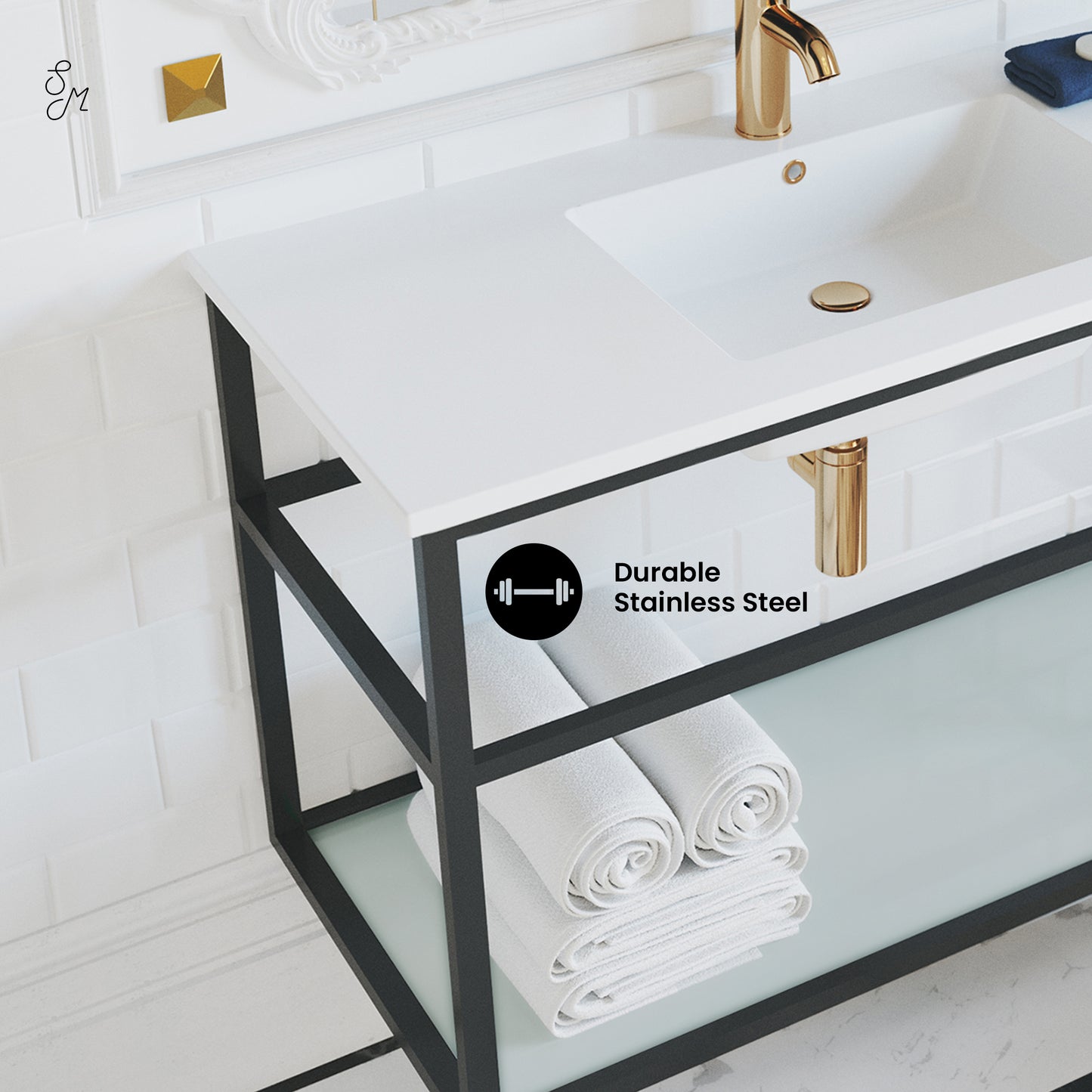Swiss Madison, Pierre 36 Single, Metal Frame, Open Shelf, Bathroom Vanity