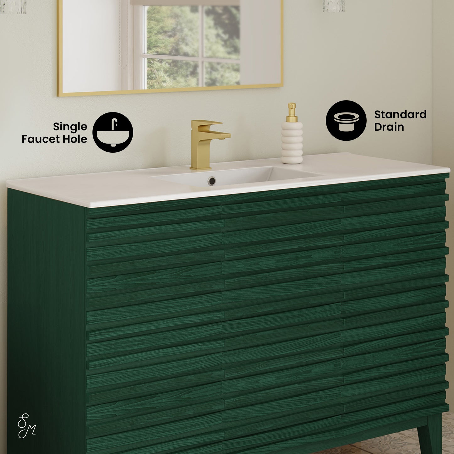 Swiss Madison, Cascade 48" Freestanding Bathroom Vanity in Green Oak with Sink Top
