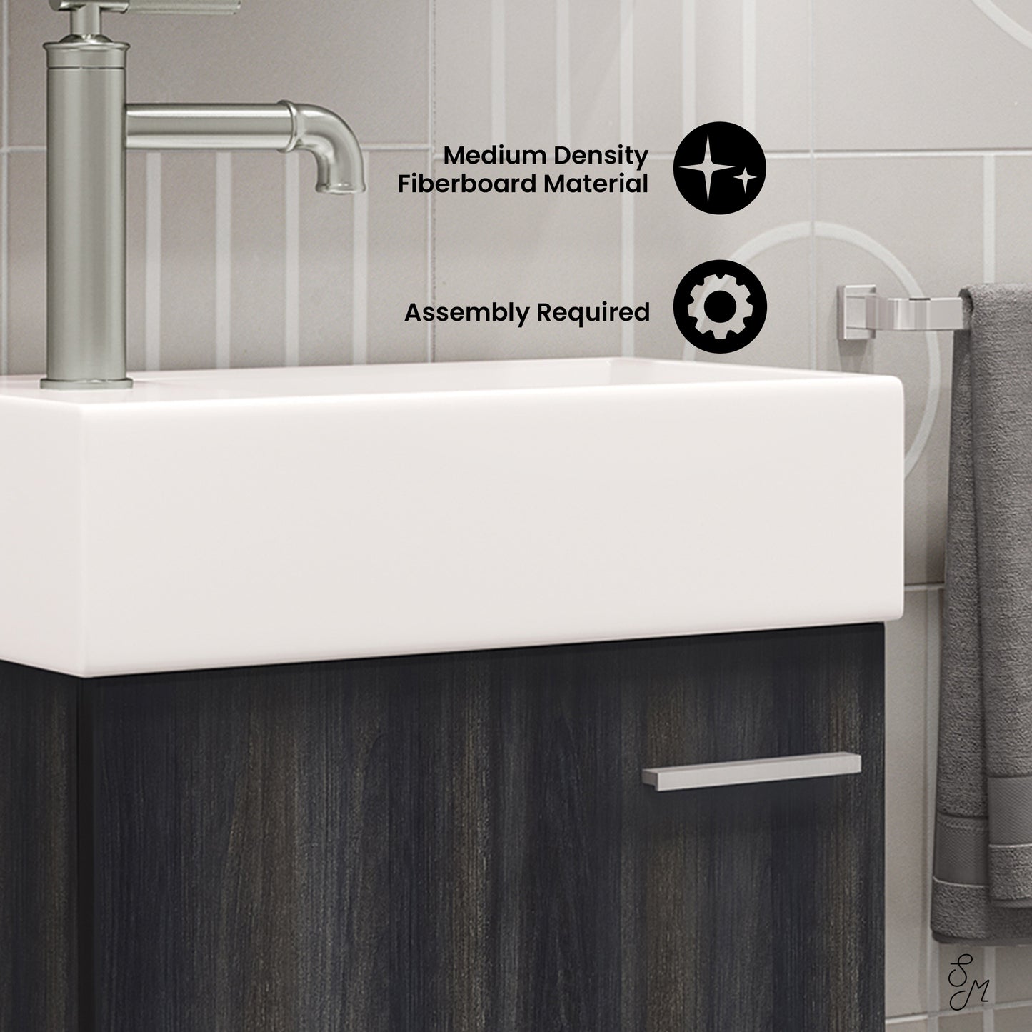 Swiss Madison, Colmer 18 Single, Black Walnut, One Cabinet, Bathroom Vanity