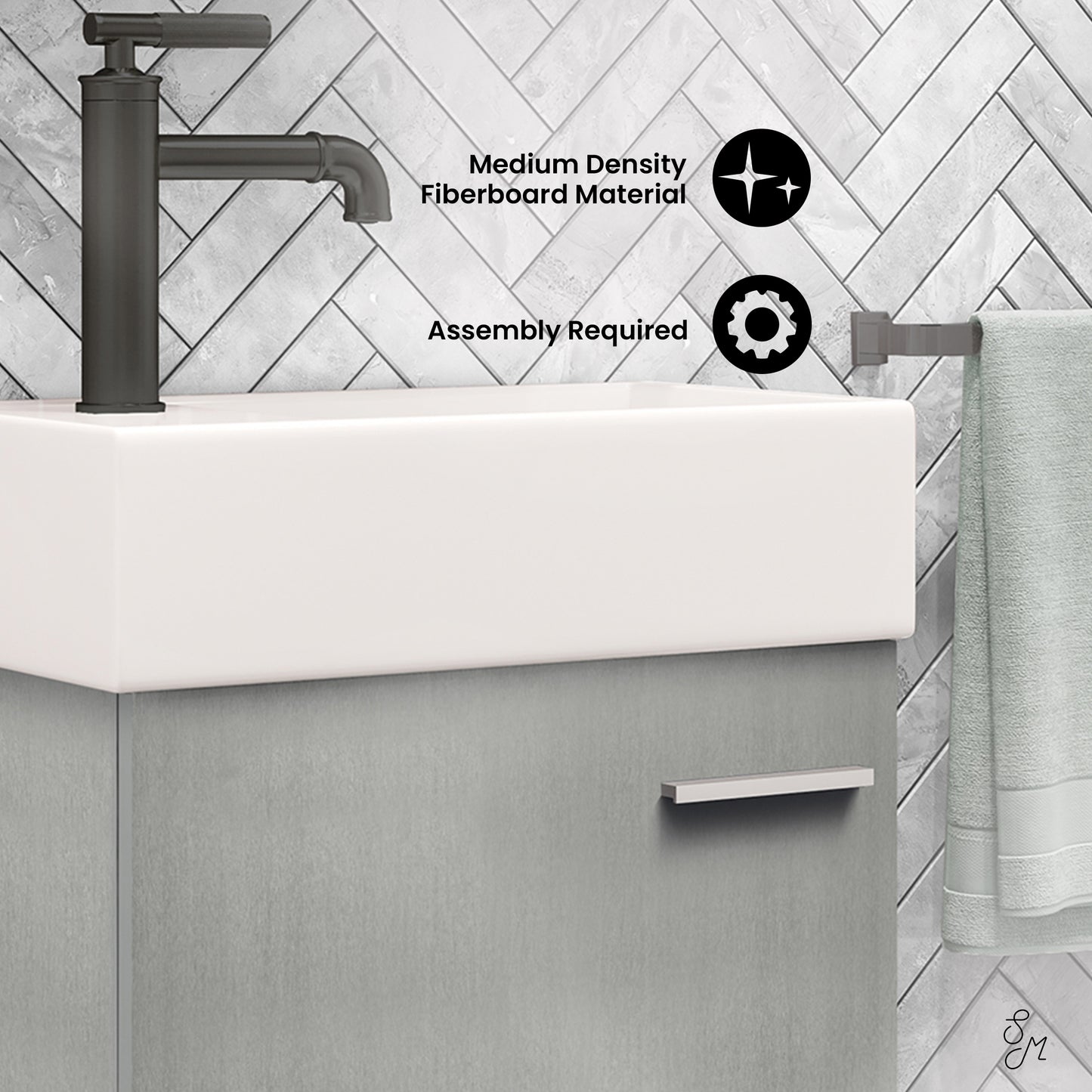 Swiss Madison, Colmer 18 Single, Brushed Grey, One Cabinet, Bathroom Vanity