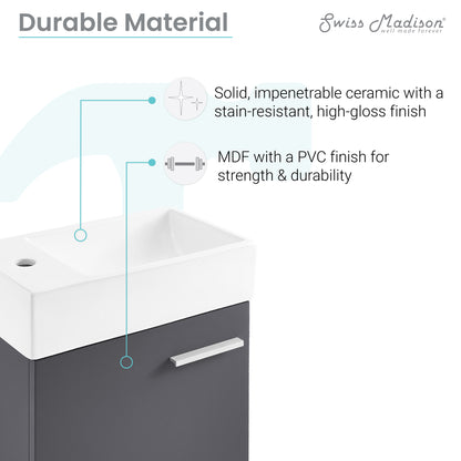 Swiss Madison, Colmer 18" Wall-Mounted Bathroom Vanity in Slate