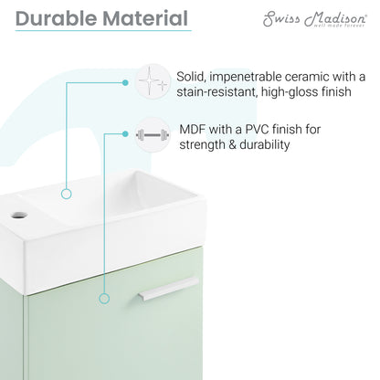 Swiss Madison, Colmer 18" Wall-Mounted Bathroom Vanity in Mint