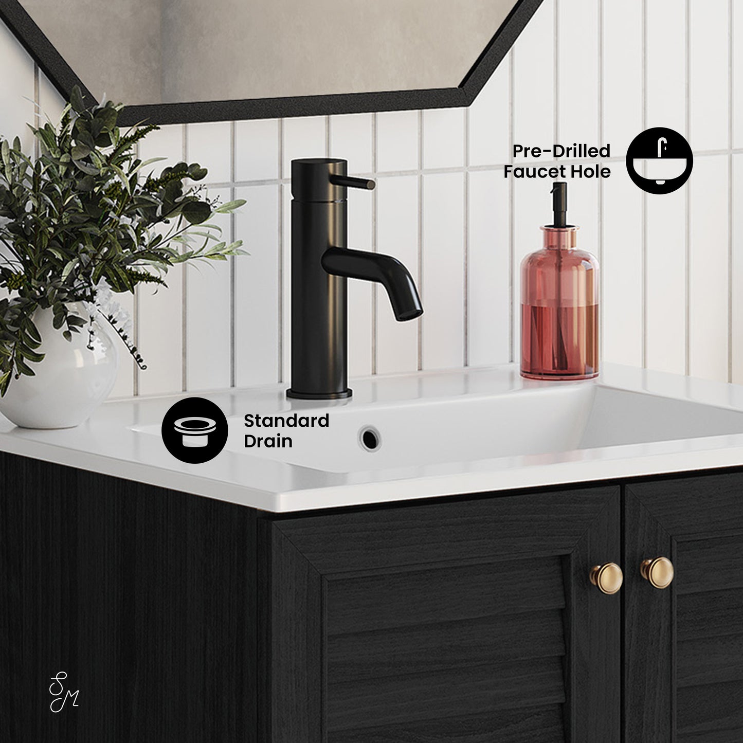 Swiss Madison, Bron 24" Freestanding Bathroom Vanity in Black Oak with Sink Top