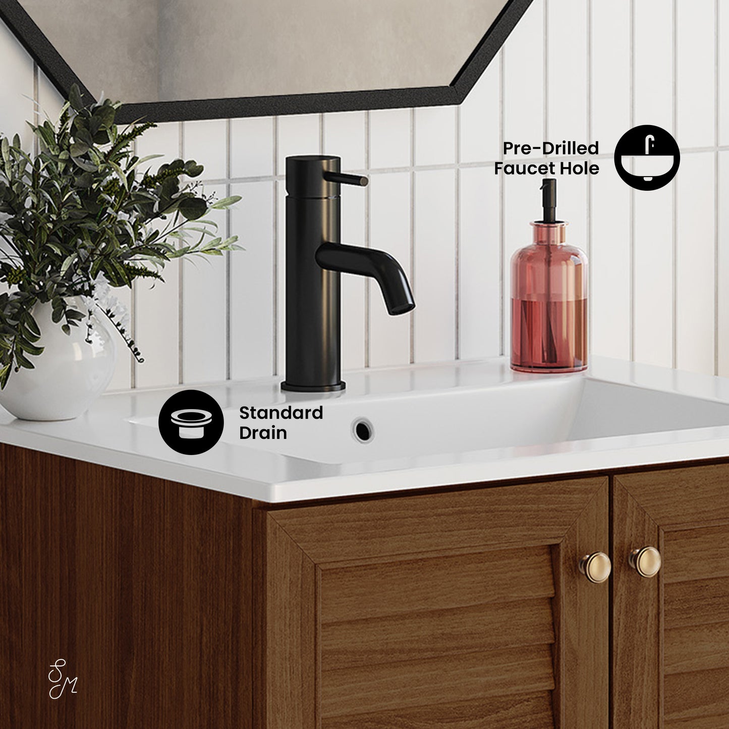 Swiss Madison, Bron 24" Freestanding Bathroom Vanity in Brown Oak with Sink Top