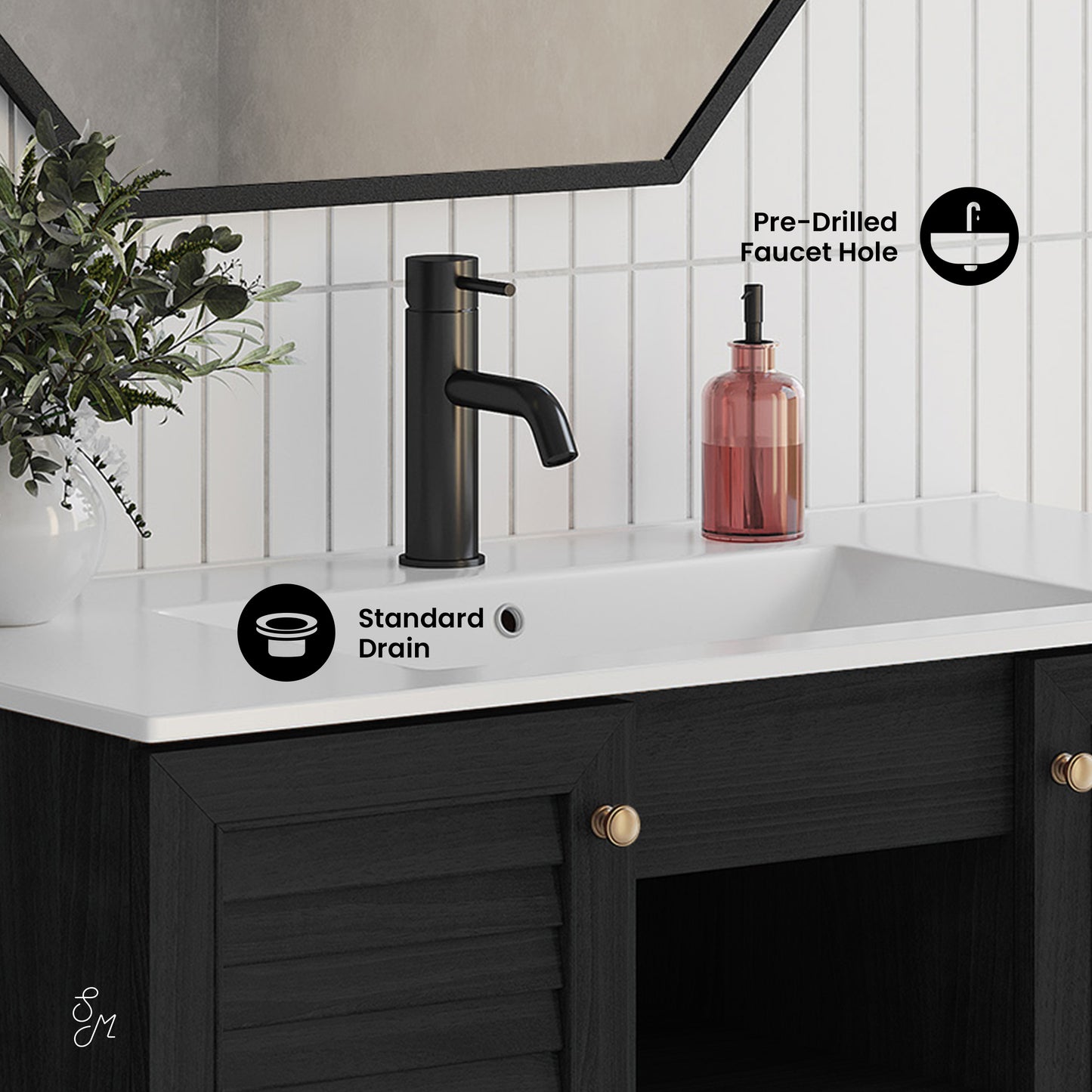 Swiss Madison, Bron 36" Freestanding Bathroom Vanity in Black Oak with Sink Top