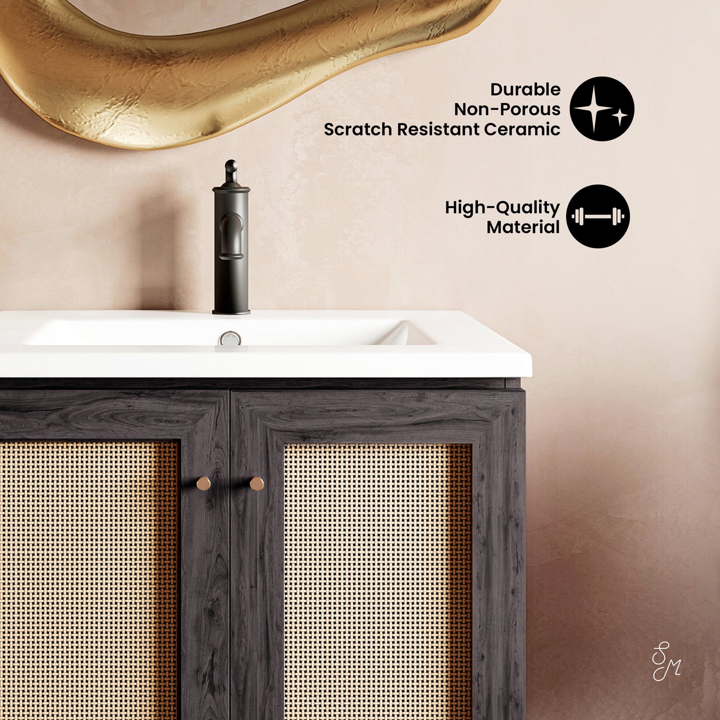 Swiss Madison, Classe 24" Freestanding Bathroom Vanity in Black Oak with Sink Top