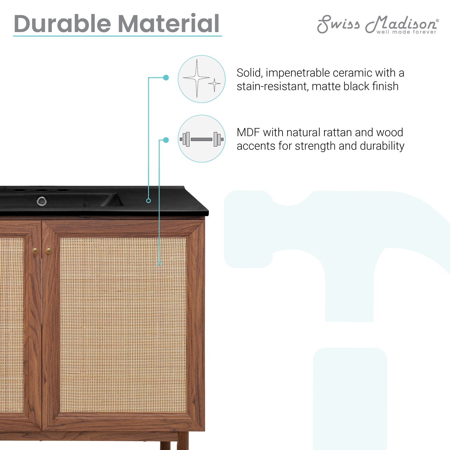 Swiss Madison, Classe 36" Freestanding Bathroom Vanity in Brown Oak with Black 3-Hole Widespread Sink Top