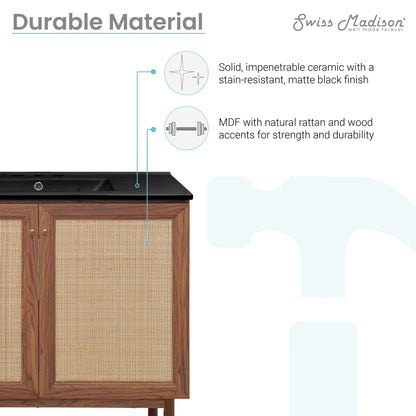 Swiss Madison, Classe 36" Freestanding Bathroom Vanity in Brown Oak with Black 3-Hole Widespread Sink Top