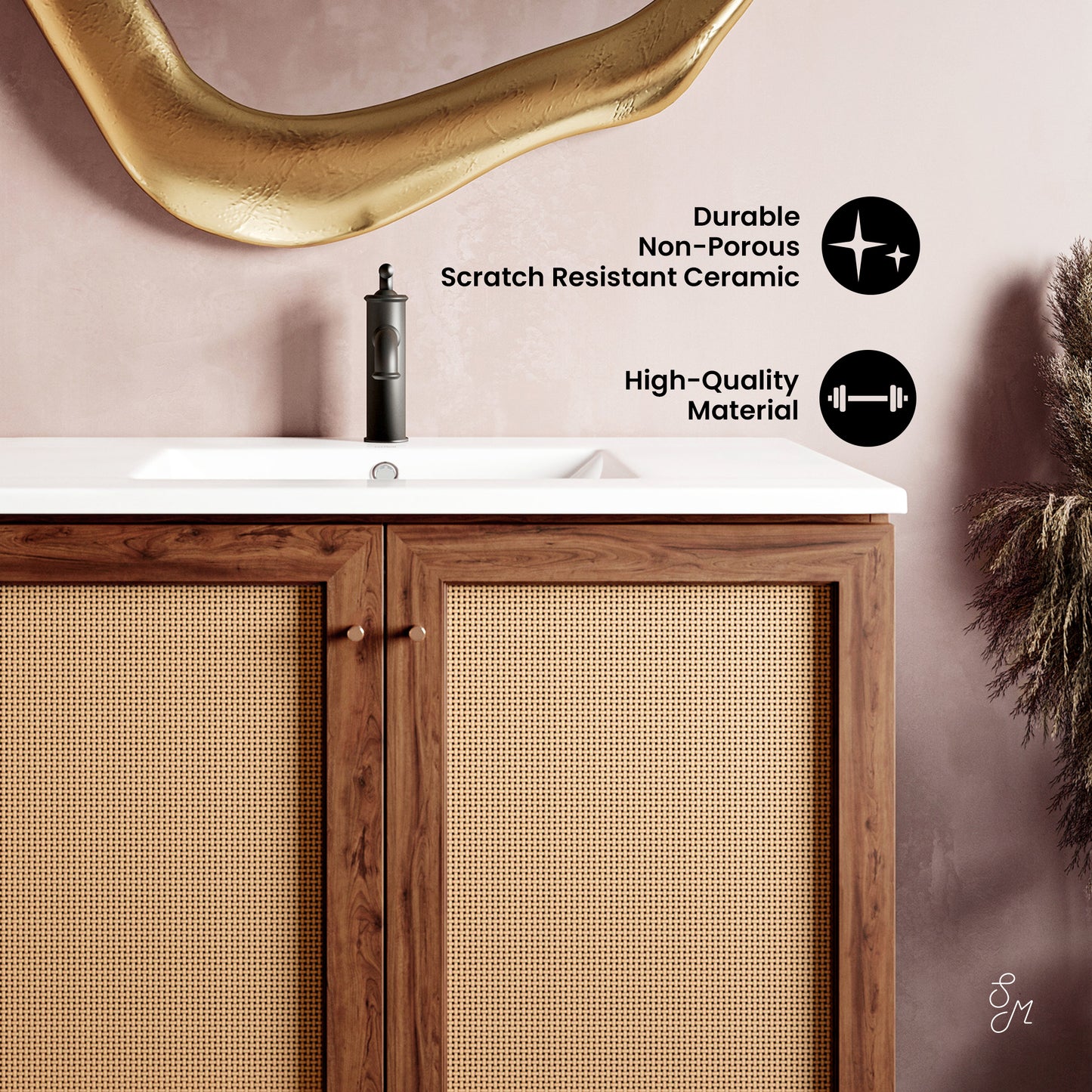 Swiss Madison, Classe 36" Freestanding Bathroom Vanity in Brown Oak with Sink Top
