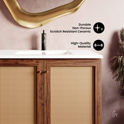 Swiss Madison, Classe 36" Freestanding Bathroom Vanity in Brown Oak with Sink Top