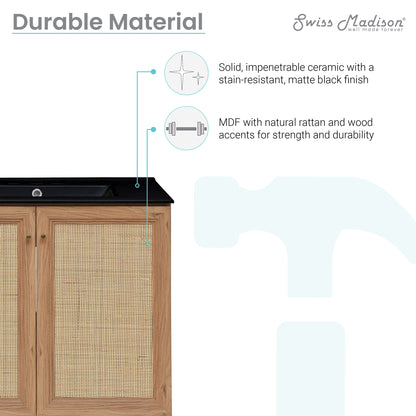 Swiss Madison, Classe 30" Freestanding Bathroom Vanity in Golden Oak with Black 3-Hole Widespread Sink Top