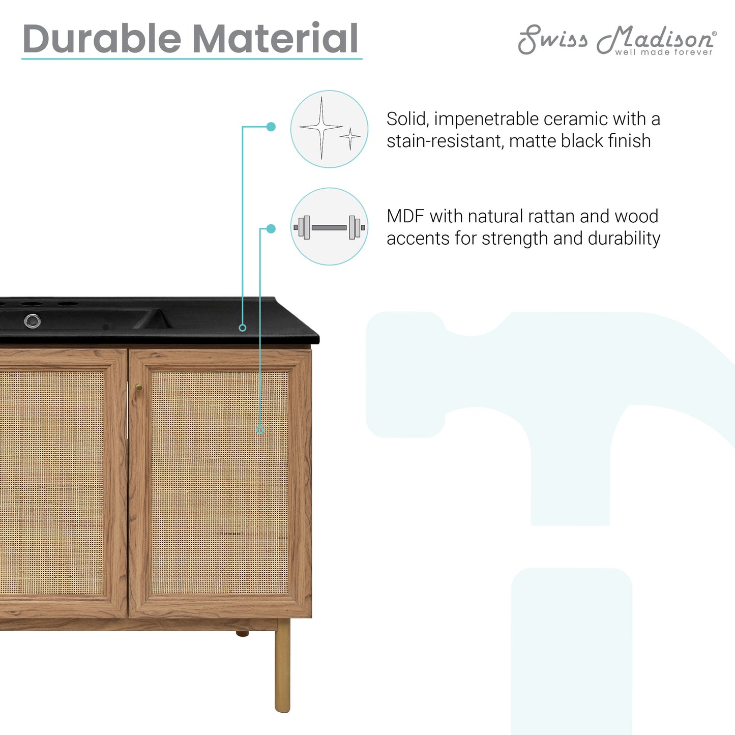 Swiss Madison, Classe 48" Freestanding Bathroom Vanity in Golden Oak with Black 3-Hole Widespread Sink Top