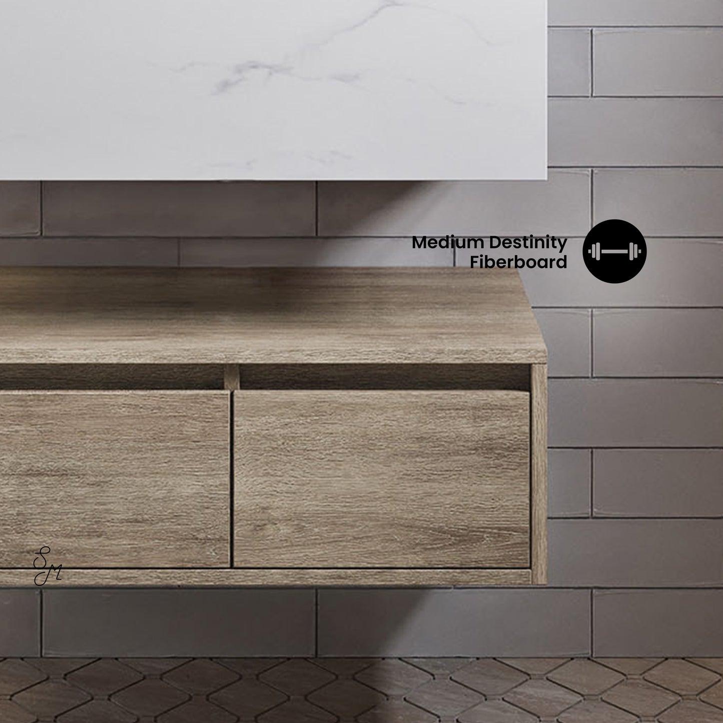 Swiss Madison, Avancer 24" Wall-Mounted Bathroom Vanity in Weathered Oak with Sink Top