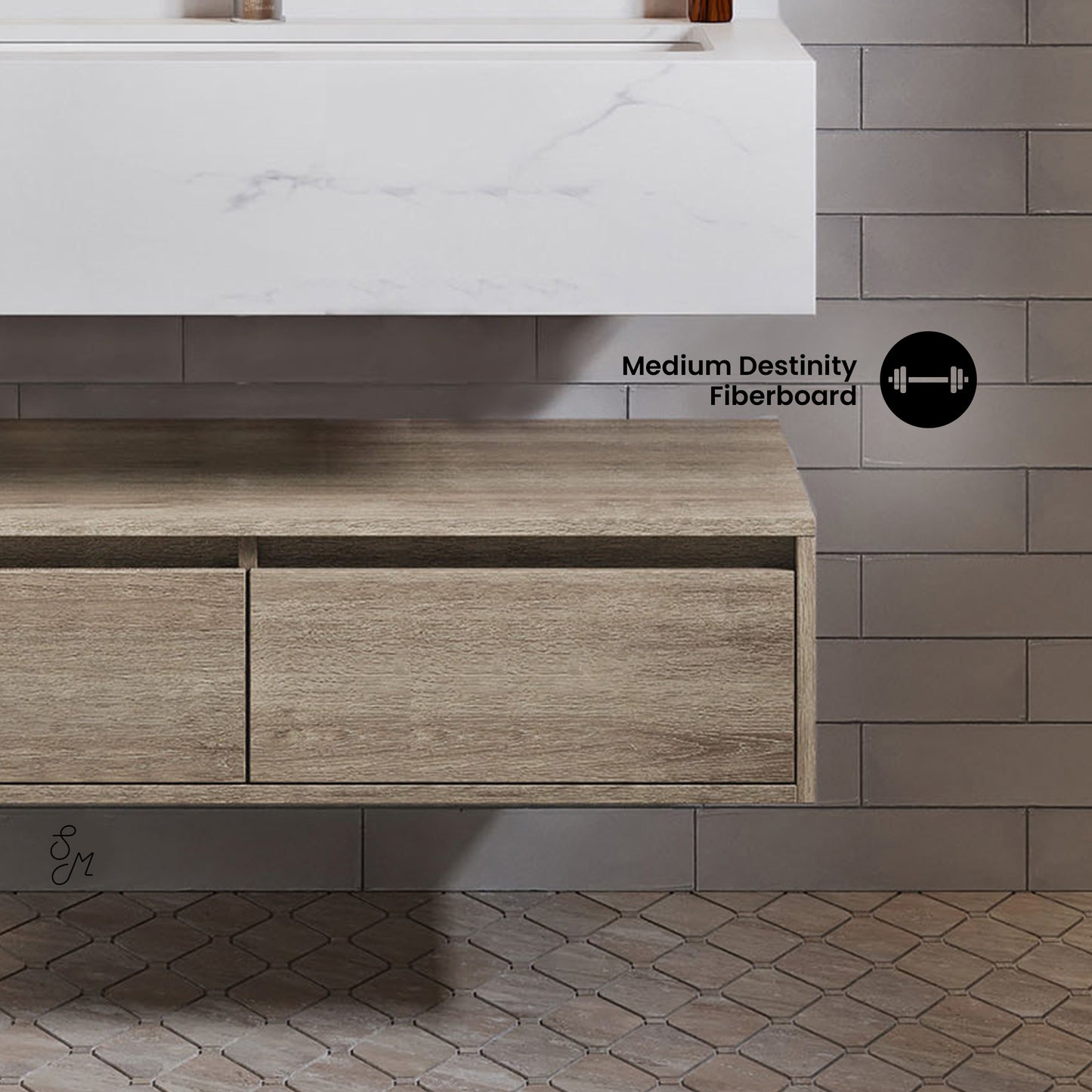 Swiss Madison, Avancer 36" Wall-Mounted Bathroom Vanity in Weathered Oak with Sink Top