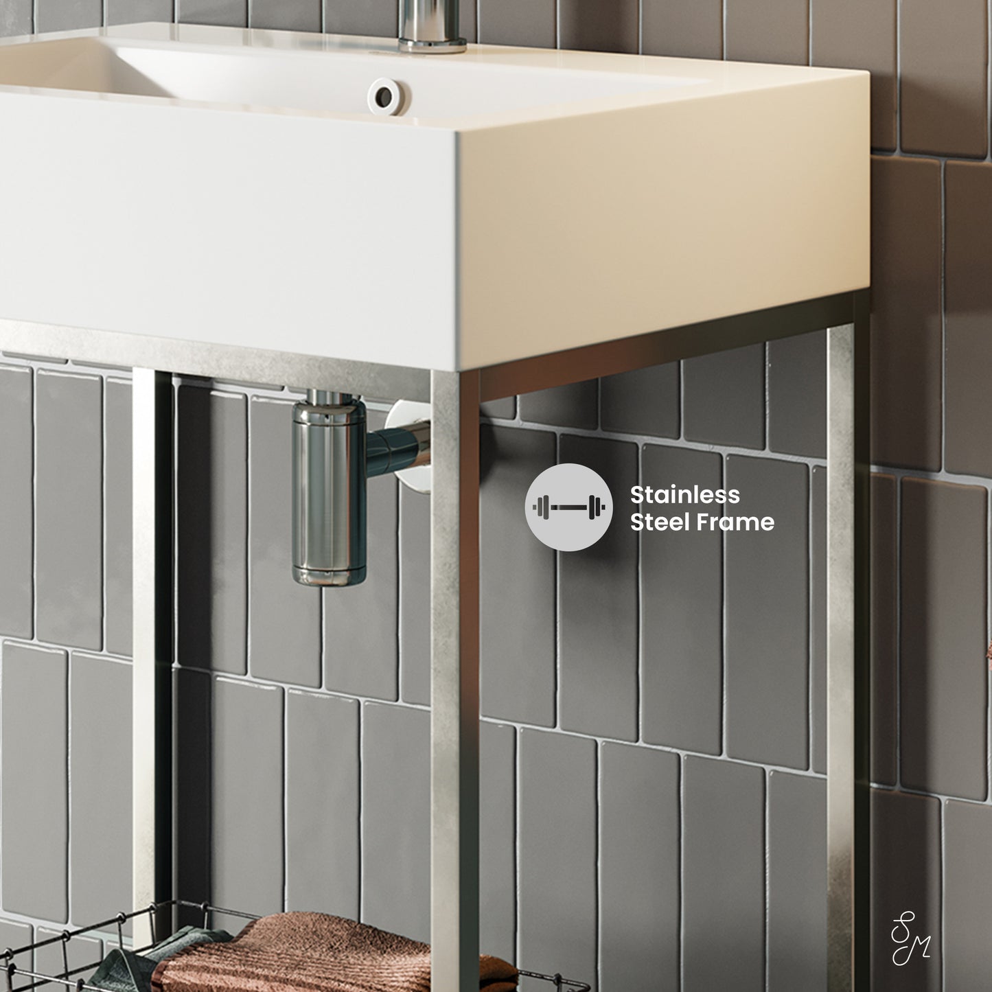 Swiss Madison, Pierre 24 Single, Freestanding, Open Shelf, Chrome Metal Frame Bathroom Vanity