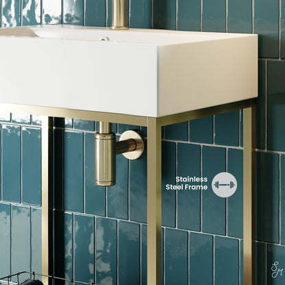 Swiss Madison, Pierre 24 Single, Freestanding, Open Shelf, Gold Metal Frame Bathroom Vanity